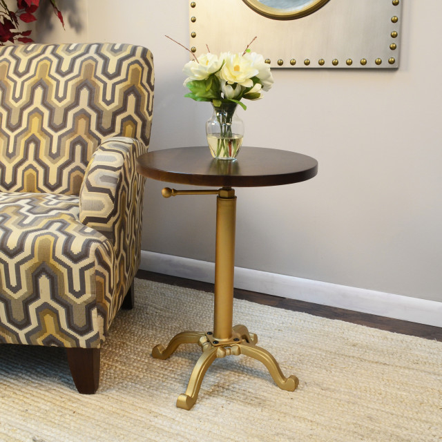 Colton Adjustable Vintage Table - Elm Top - Gold Base - Traditional ... inside Colton Adjustable Vintage Table - Natural Driftwood Top - Aged Iron Base