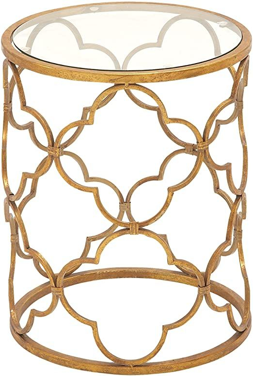 Deco 79 Metal Quatrefoil Design Accent Table With Clear Glass Top, 16 ... intended for Exploring the C-Shaped Quatrefoil Metal Table with Natural Wood Finish