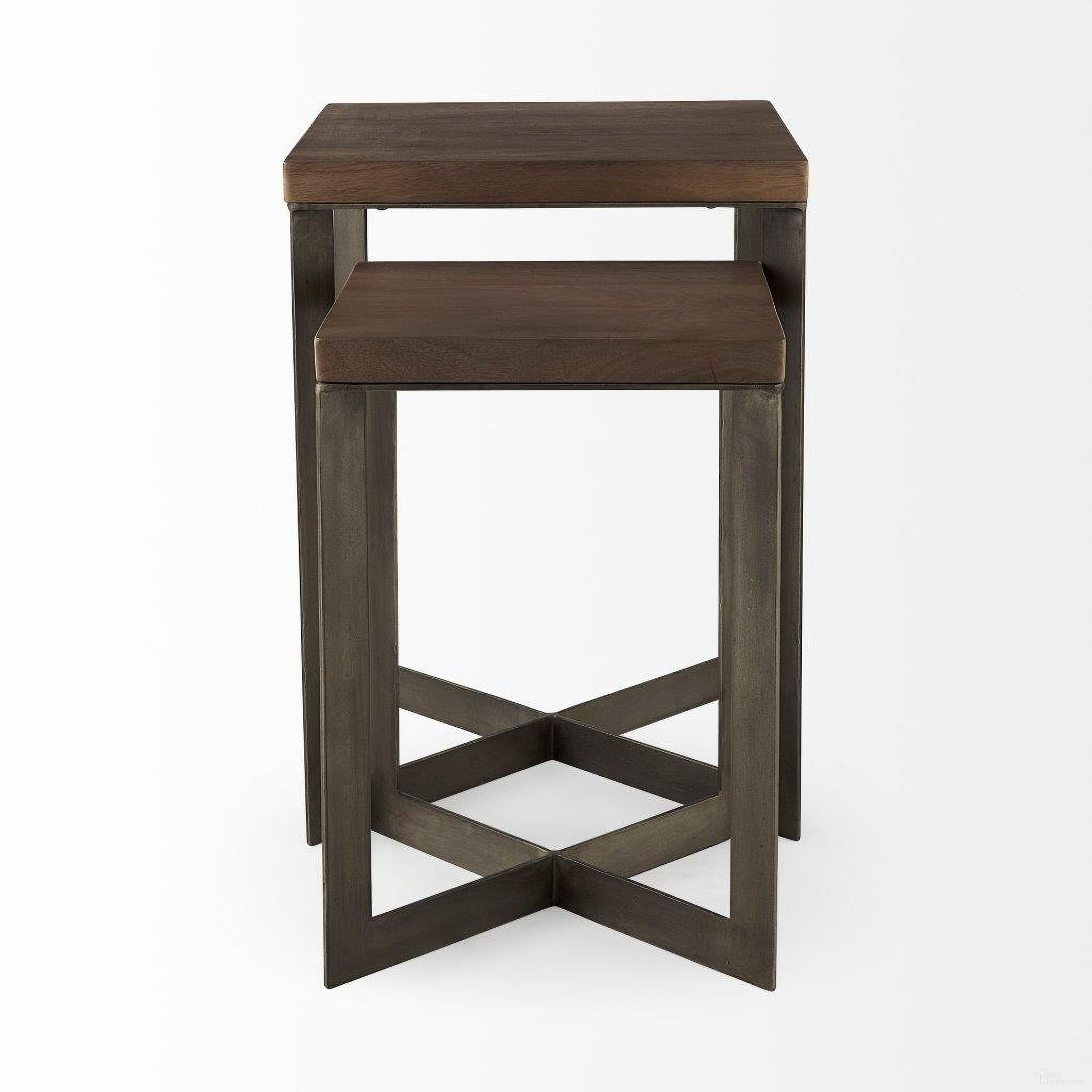 Faye Medium Brown Wood With Metal Base Accent Tables Set Of 2 By ... within Popular trends in modern wooden and iron furniture design
