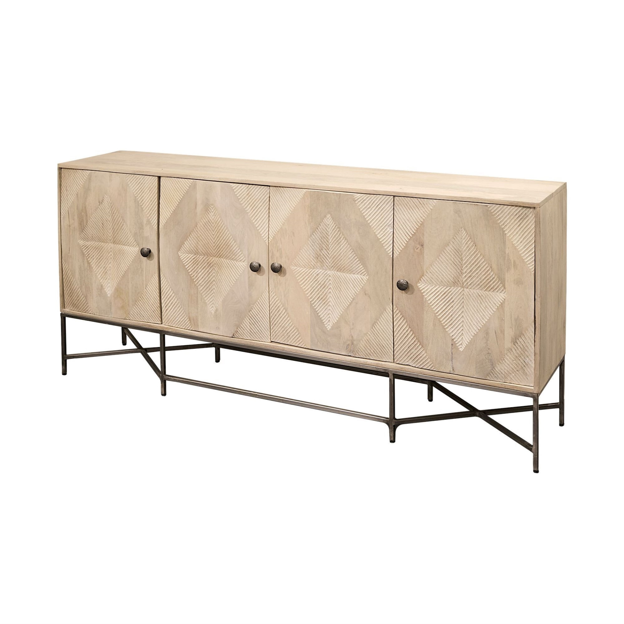 Homeroots Solid Mango Wood Sideboard With 4 Cabinet Doors, Light Brown ... throughout Mango Wood vs Other Materials in Modern Home Design