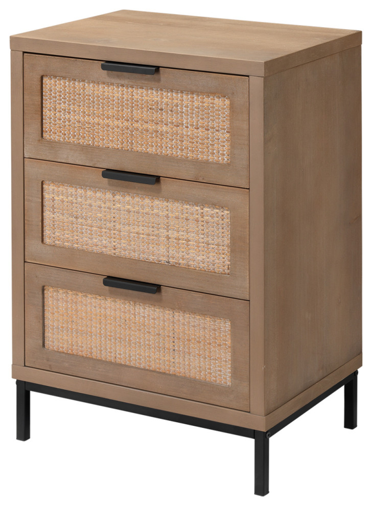 Luxe Woven Raffia Front 3 Drawer Accent Table Chest Casual Light Wood ... for Luxe Woven Raffia Front 3 Drawer Accent Table Chest Casual Light Wood Bedside
