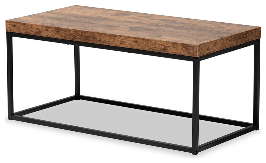 Modern Industrial Walnut Brown Finished Wood And Black Metal Coffee ... with regard to Modern Industrial Walnut Brown Finished Wood And Black Metal End Table