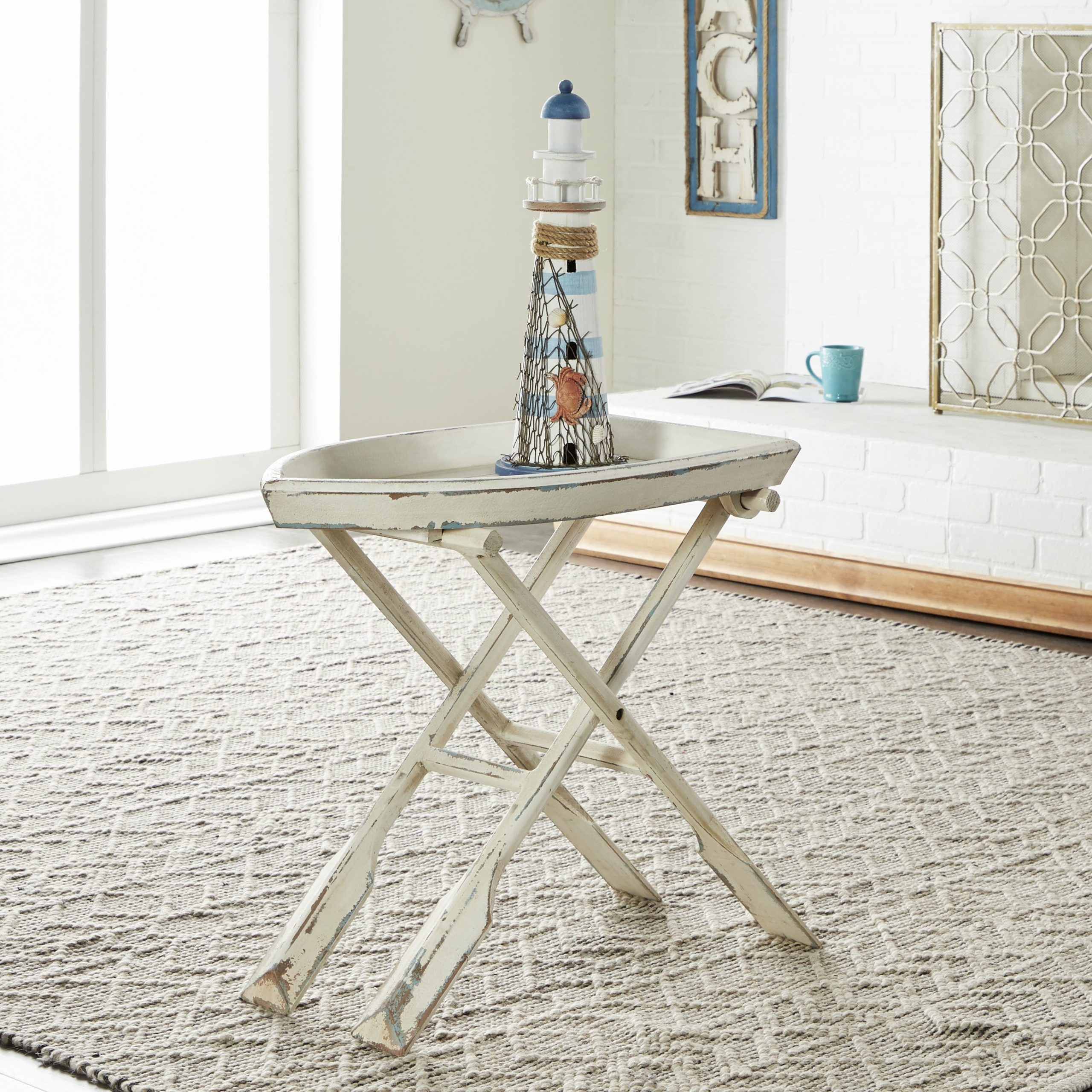 Nautical & Coastal Living Room Tables - Bed Bath & Beyond with Contemporary Coastal White Rope Knot Accent Tablewith Shelf Rattan Round