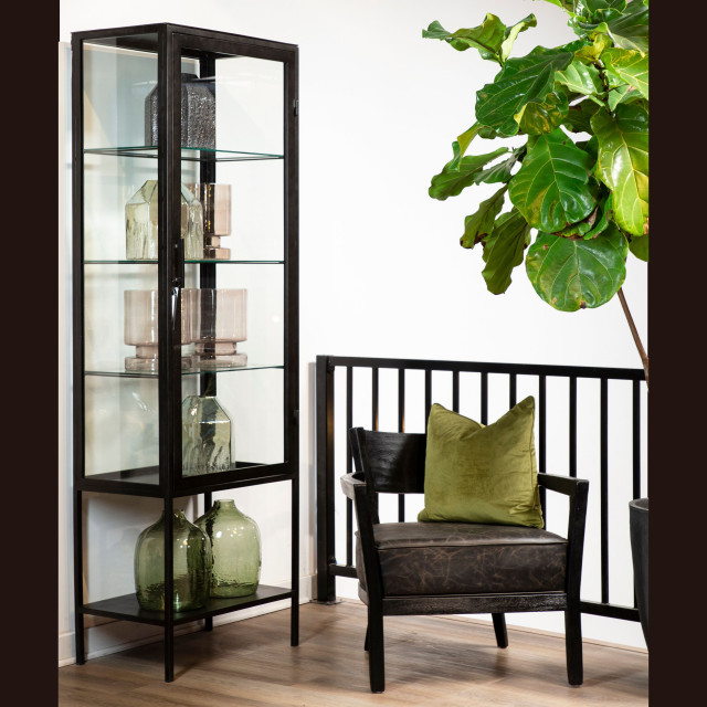 Pinet 78" Tall Gunmetal Iron And Glass Narrow Display Cabinet ... for The Evolution of Iron and Glass Furniture in Interior Design