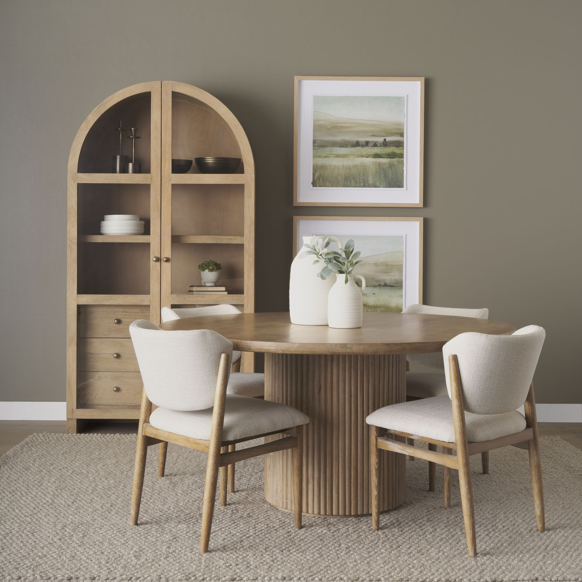 Suri Light Brown Wood With Glass Doors Arched Curio Cabinet By Mercana ... pertaining to Exploring the Grain Patterns and Durability of Suri Light Brown Wood