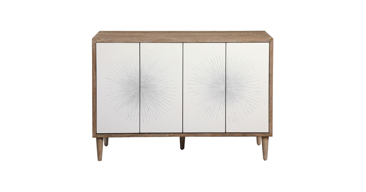 Uttermost 25084 Dani 48" Wide 2 Shelf Wood Accent Cabinet | Ferguson Home with regard to Uttermost 25084 Dani 48"W 2 Shelf Wood Accent Cabinet - Matte White / Gray