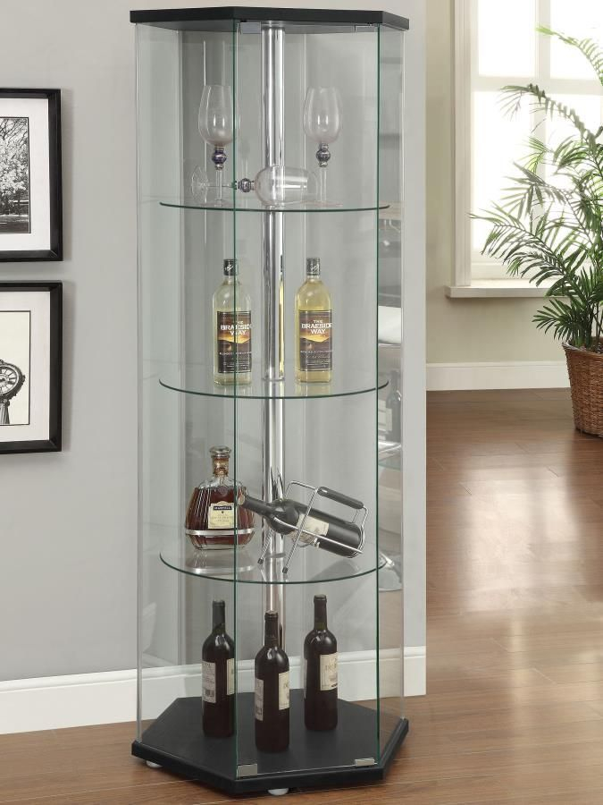 Zahavah - 4-Shelf Hexagonal Clear Glass Curio Cabinet - Black In 2025 ... with regard to Coaster Zahavah 4-Shelf Hexagon Glass Curio Cabinet White And Clear