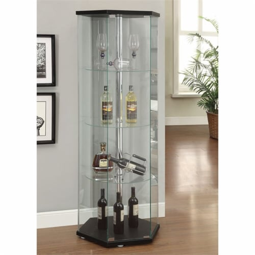 Coaster Zahavah 4-Shelf Hexagon Glass Curio Cabinet Black And Clear, 1 ... for Exploring the Versatility of Black and Clear Glass Designs