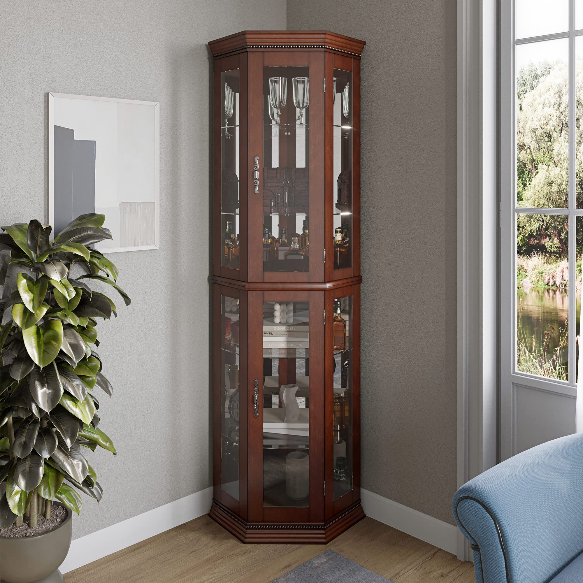 Dining Room Corner Hutch Cabinet with Eagle's Classis Oak Corner Dining Hutch/Buffet, Dark Oak