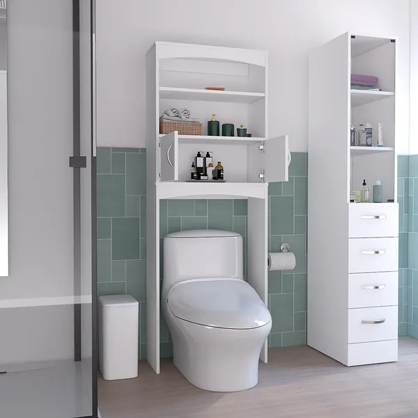 Dropship Over The Toilet Cabinet Valentia, Three Shelves, White Finish ... in Understanding Valencia's Over-the-Toilet Cabinet Design Trends