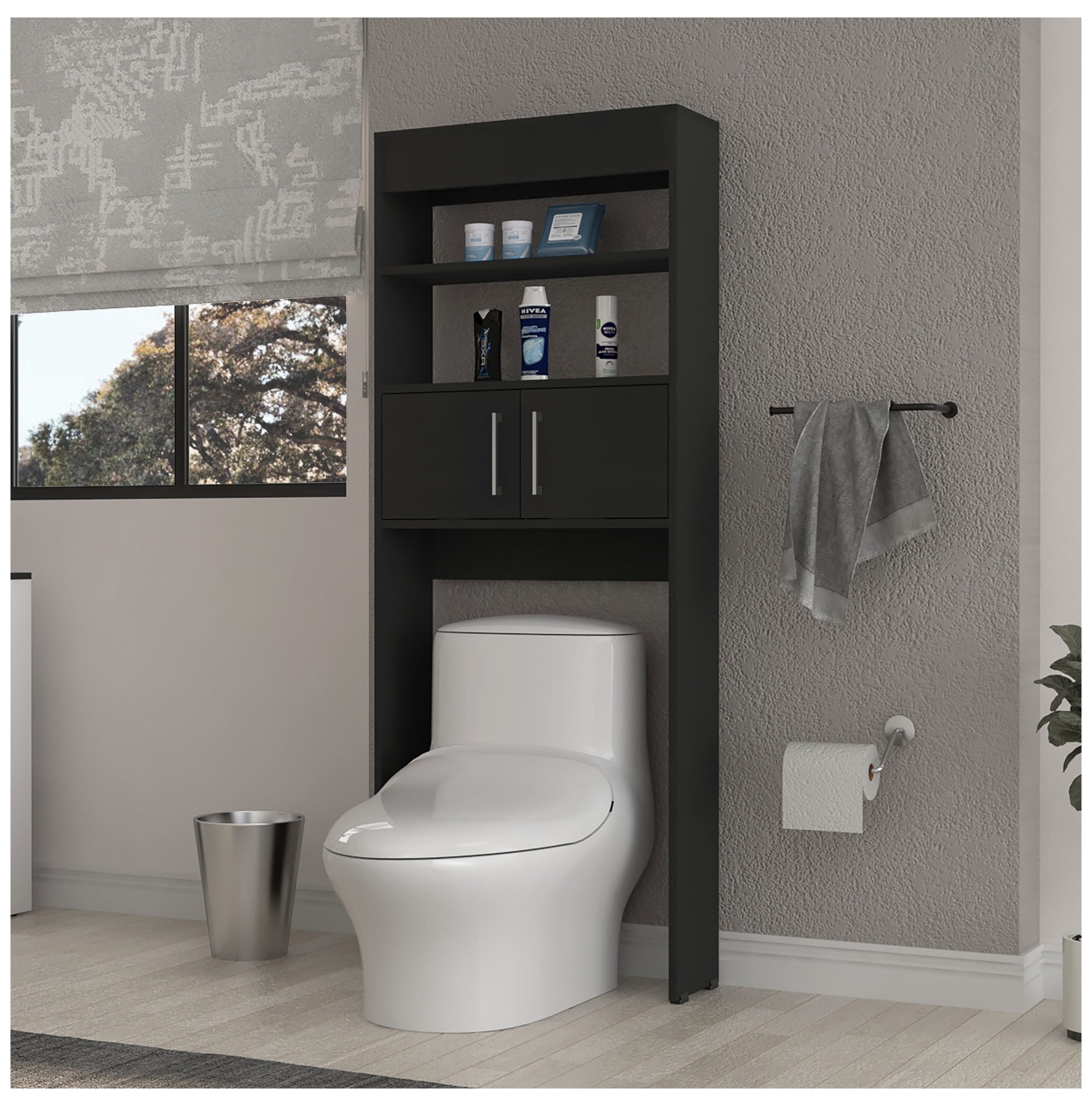 Valencia Over The Toilet Cabinet, Two Shelves, Double Door Black ... with Valencia Over The Toilet Cabinet