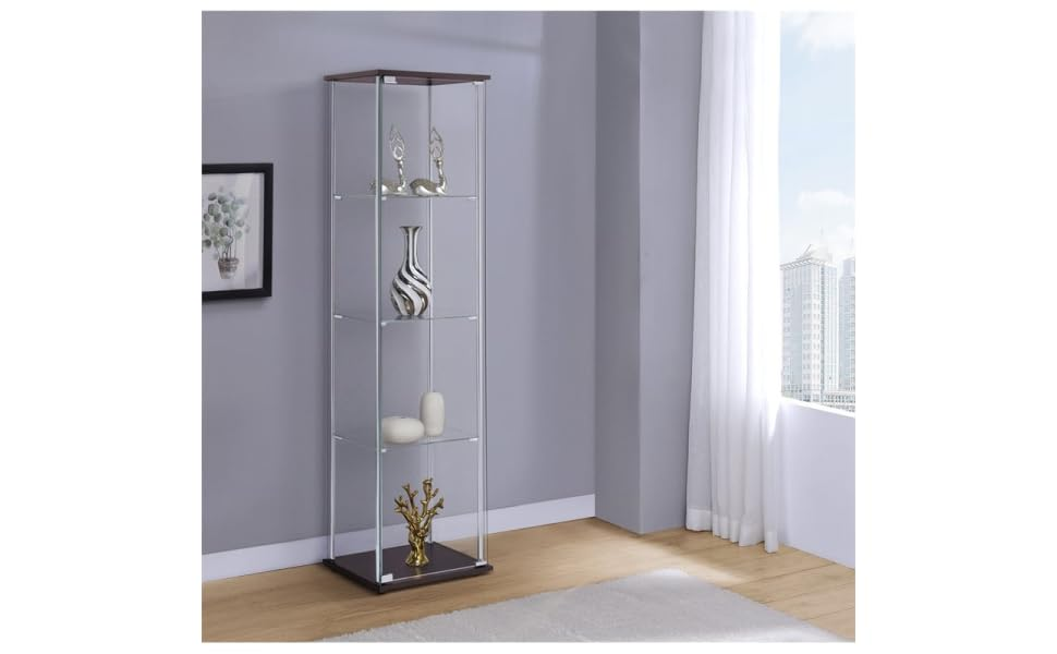 Amazon.com - Bowery Hill 4 Shelf Glass Display Case Cabinet With Chrome ... throughout The practical benefits of using glass shelving alongside solid wood frames in modern curio cabinet design trends of 2026