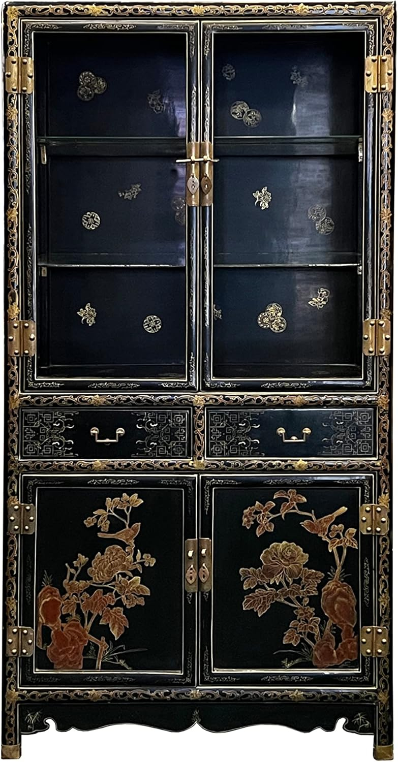 Amazon.com: Orientliving Chinoiseries Black Golden Graphic Glass ... intended for The Intersection of Tradition and Innovation in Modern Bookcase Design