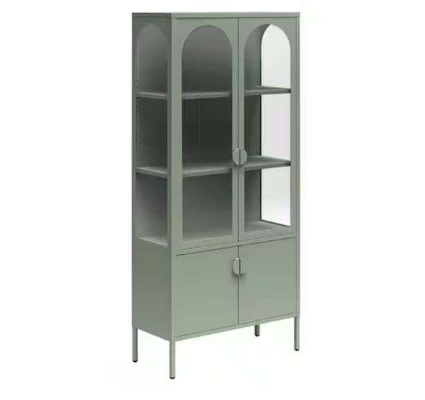 Ameriwood Chloe Tall Metal Display Cabinet With 2 Arched Glass Doors ... in 75" Contemporary Glass & Metal Display Cabinet In Green