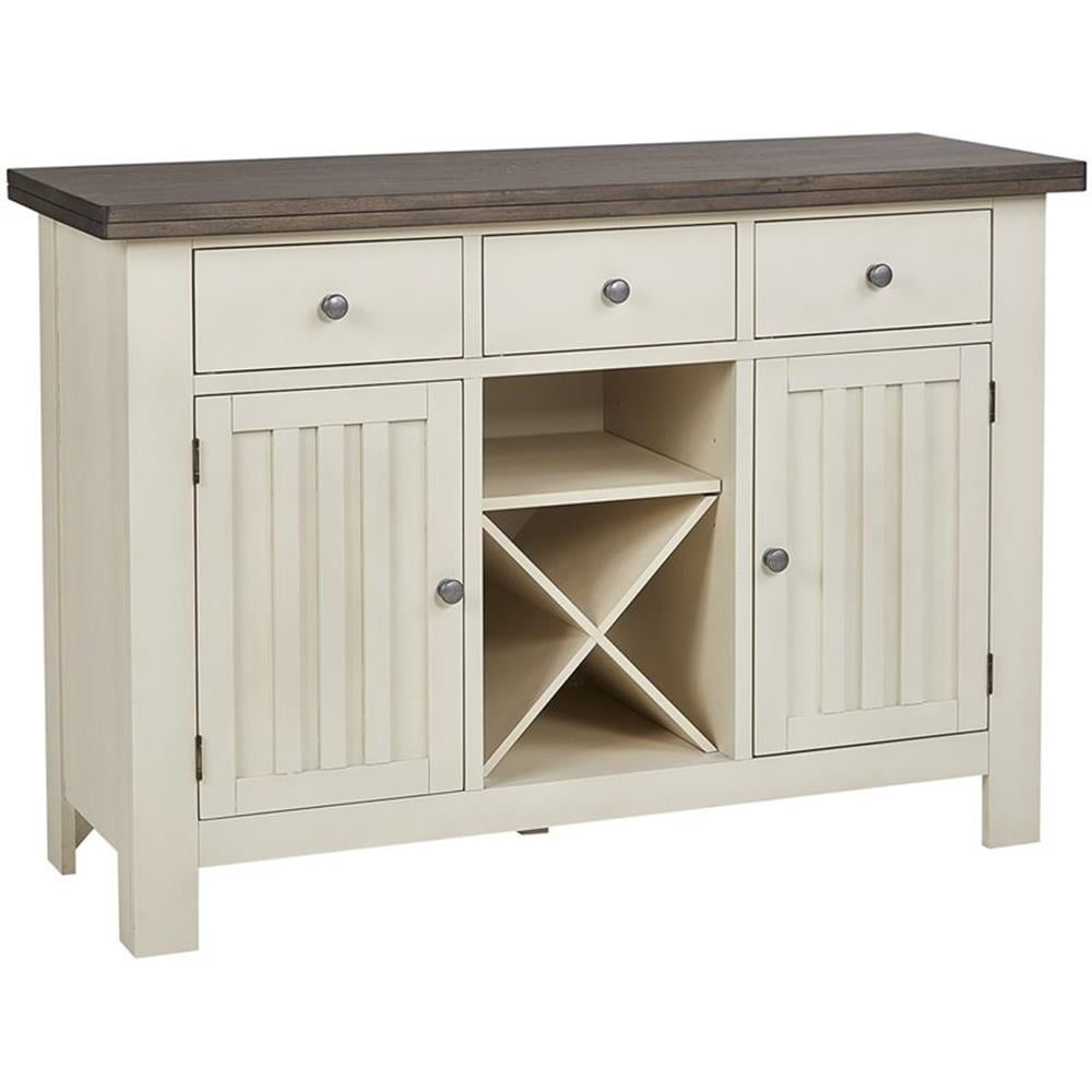 Bowery Hill Solid Wood Slat Wine Rack Server In Oyster And Saddledust ... throughout Bowery Hill 3 Drawer Wine Rack Buffet