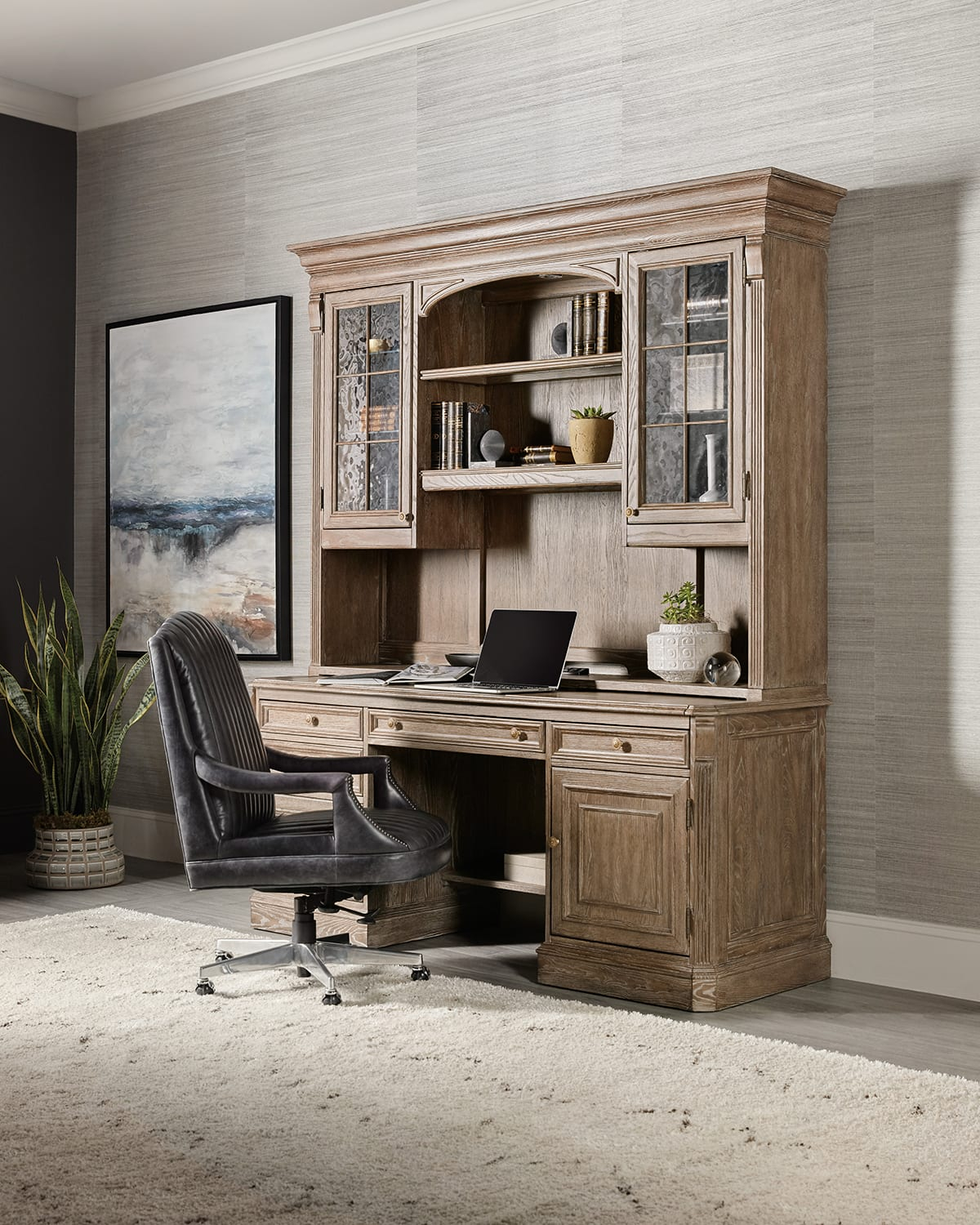 Hooker Furniture Sutter Credenza Hutch | Neiman Marcus pertaining to Decoding the Claro finish and cathedral oak veneers that make this Hooker piece unique