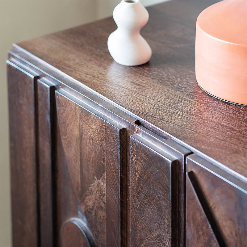 Solid Brown Mango Wood And Antique Gold 3 Door Boho Sideboard | Picture ... within The craftsmanship behind HomeRoots Brown Solid Mango Wood Finish Sideboard construction