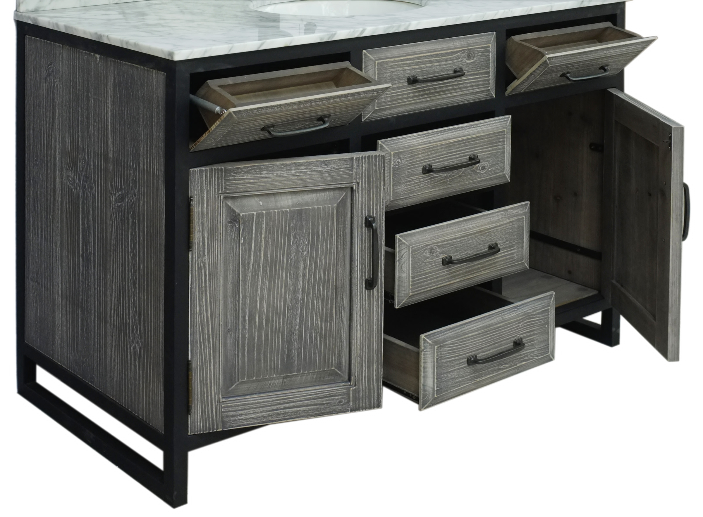 48" Rustic Solid Fir Single Sink With Iron Frame Vanity In Grey ... with 79" Rustic Solid Fir Side Cabinet, Gray