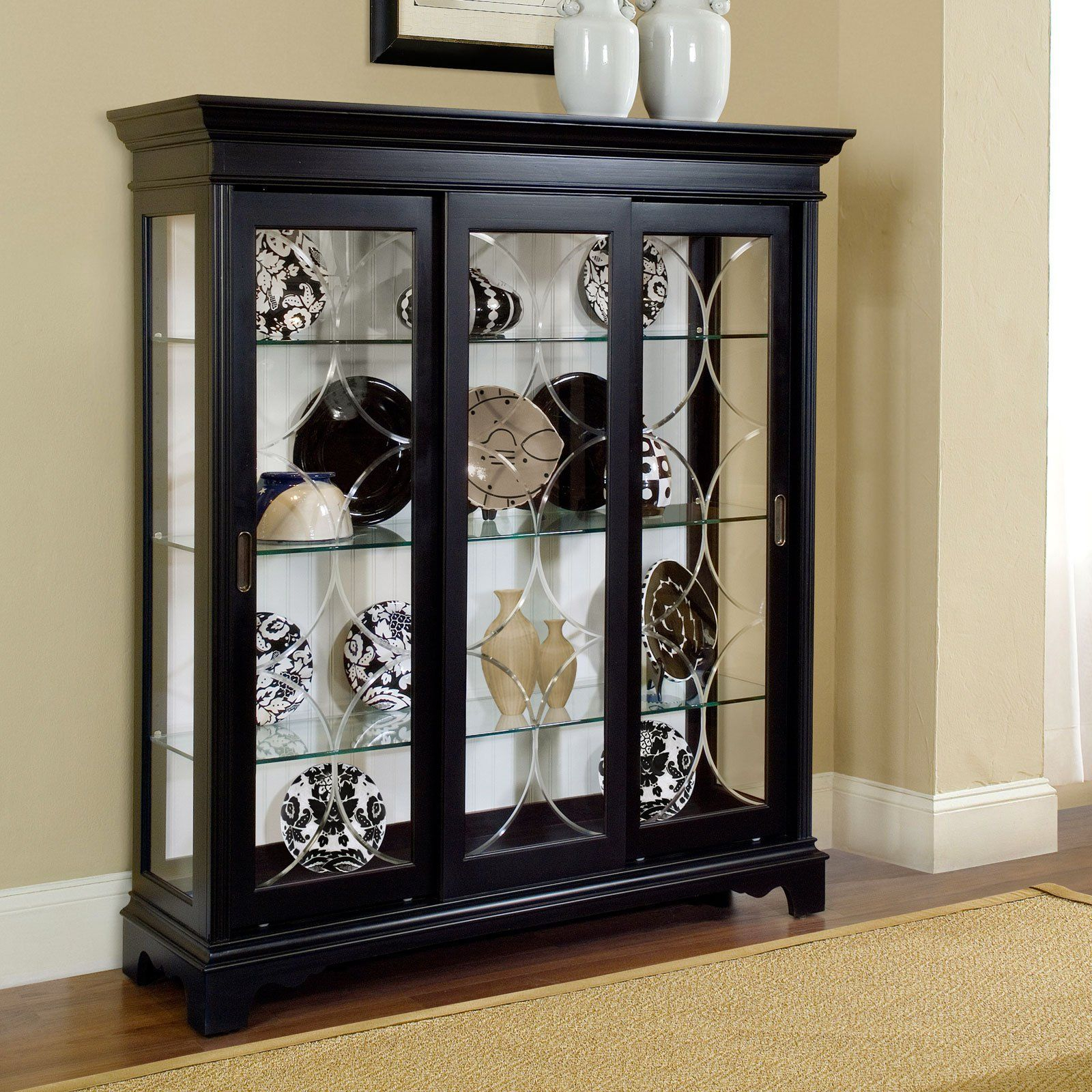 Beauty And Functionality With Glass Front Curio Cabinets - Home Cabinets intended for (Set Of 2) Contemporary Glass Curio Cabinet In Black