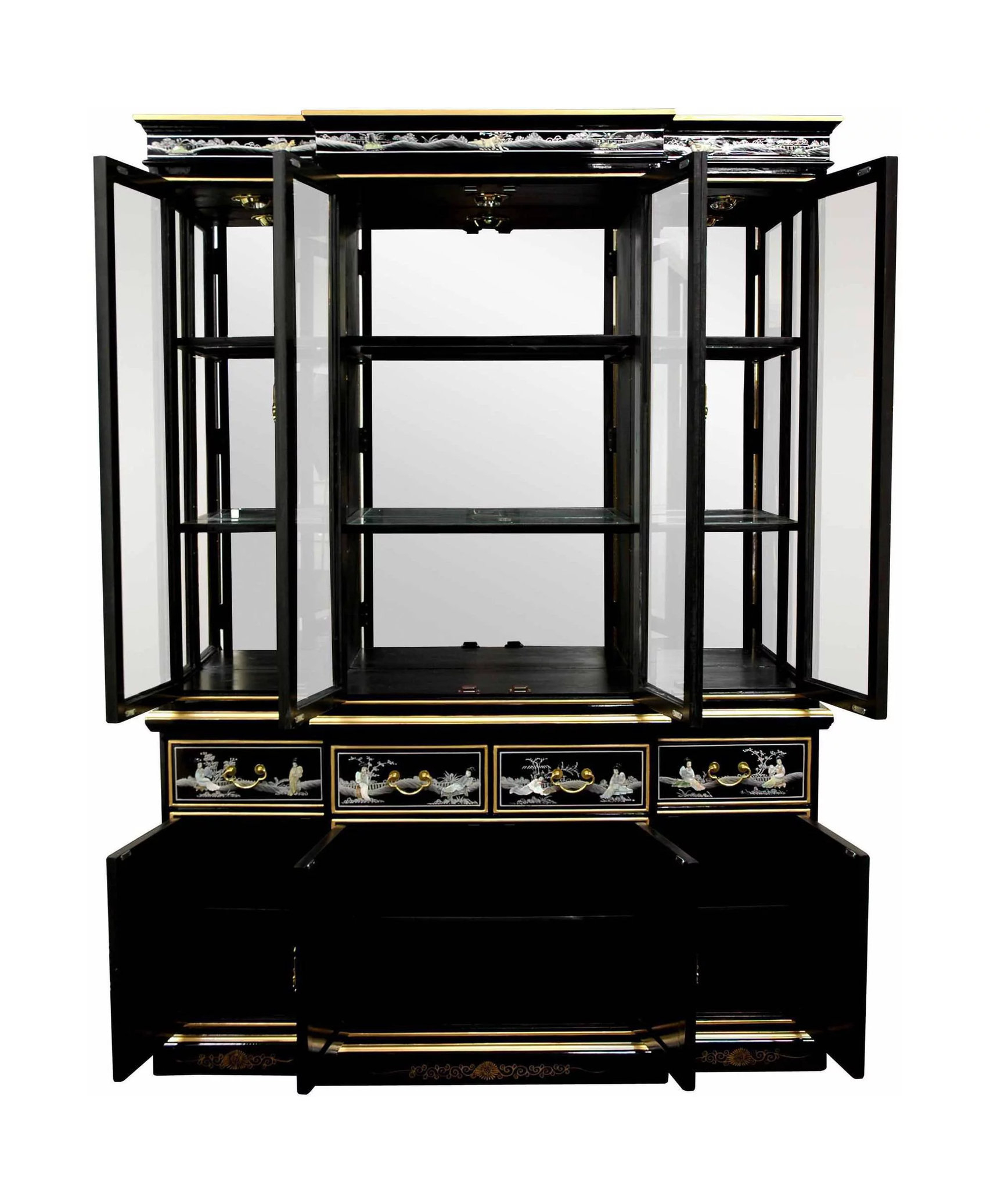 Black China Cabinet With Hand Painted Details And Mother Of Pearl ... within Styling Your Collectibles in a Lighted Black Lacquer China Cabinet