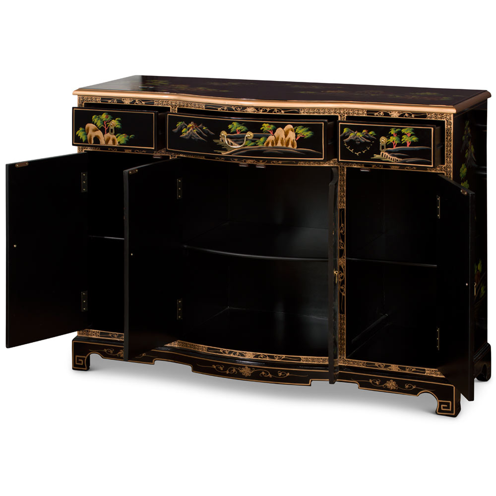 Blending traditional oriental aesthetics with contemporary decor using a 60in black lacquer cabinet