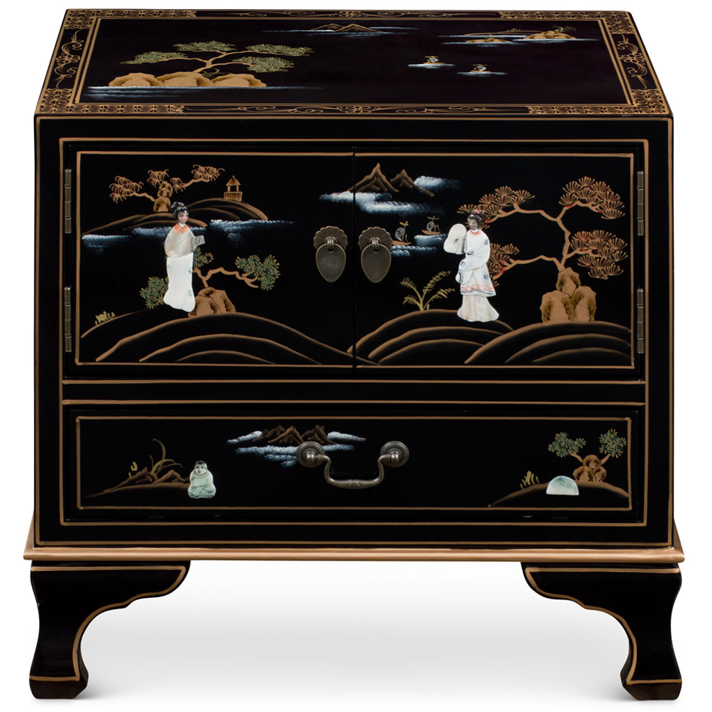 Black Lacquer Chinoiserie With Mother Pearl Accent Cabinet throughout Styling Your Collectibles in a Lighted Black Lacquer China Cabinet