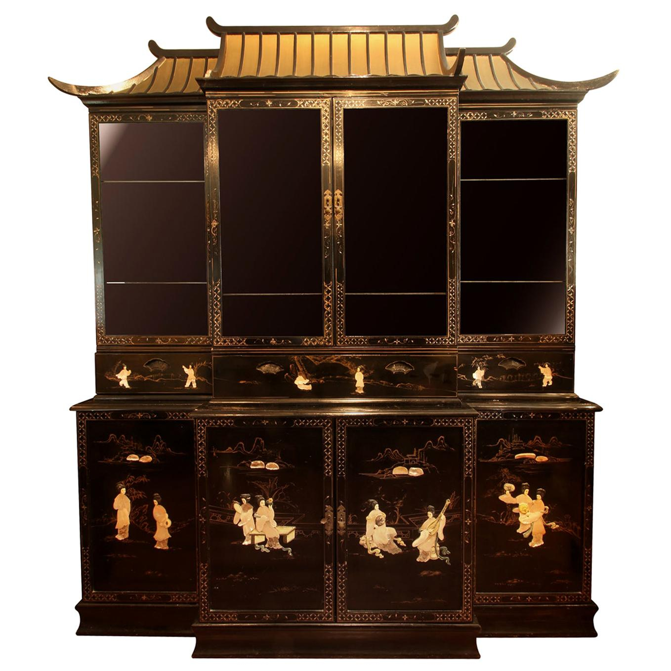Chinoiserie Black Lacquer Cocktail Bar Cabinet At 1Stdibs regarding 60In Black Lacquer Chinoiserie Oriental China Cabinet
