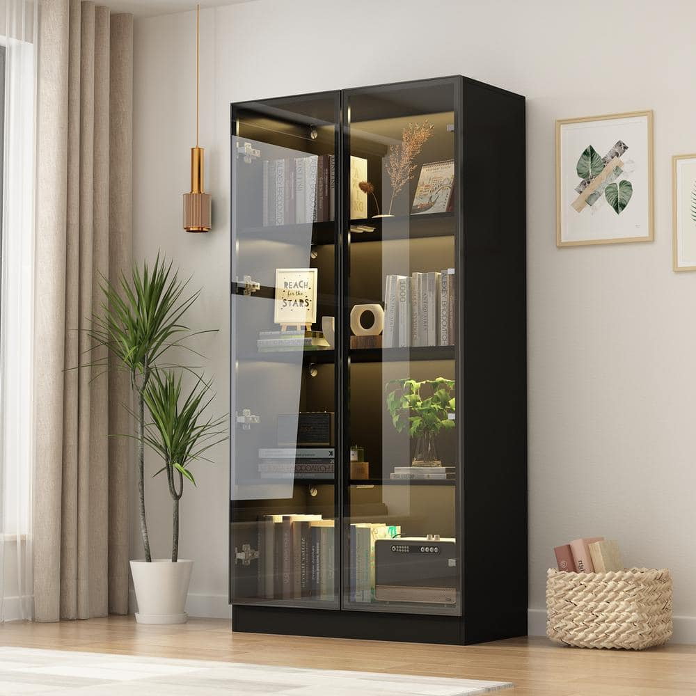 Glass Curio Cabinet With Lights | Cabinets Matttroy within The Art of Symmetry Using Dual Black Curio Cabinets in Compact Spaces