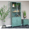 Industrial Green Metal And Glass Locker Style Sideboard Cabinet 120Cm ... with 1-Door Glass & Metal Display Cabinet In Green
