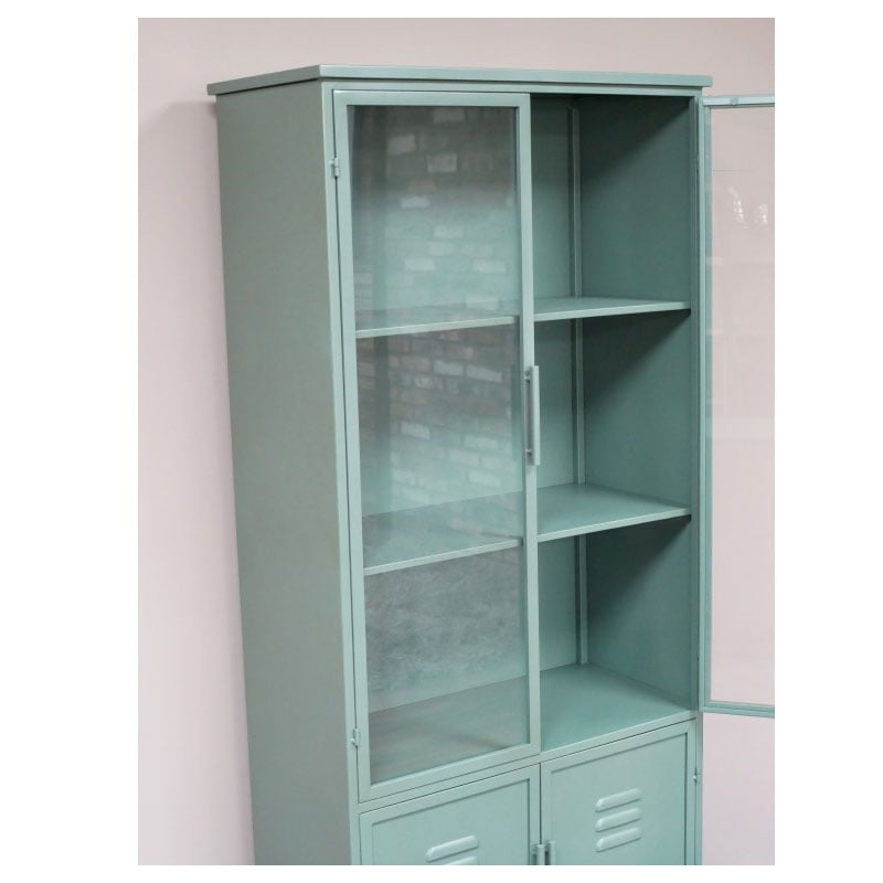 Industrial Green Metal And Glass Locker Style Tall Display Cabinet ... with regard to 1-Door Glass & Metal Display Cabinet In Green