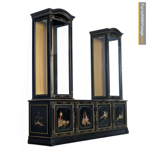 Jasper Oriental Chinoiserie Black Lacquer Display China Cabinet Curio ... pertaining to Blending traditional oriental aesthetics with contemporary decor using a 60in black lacquer cabinet