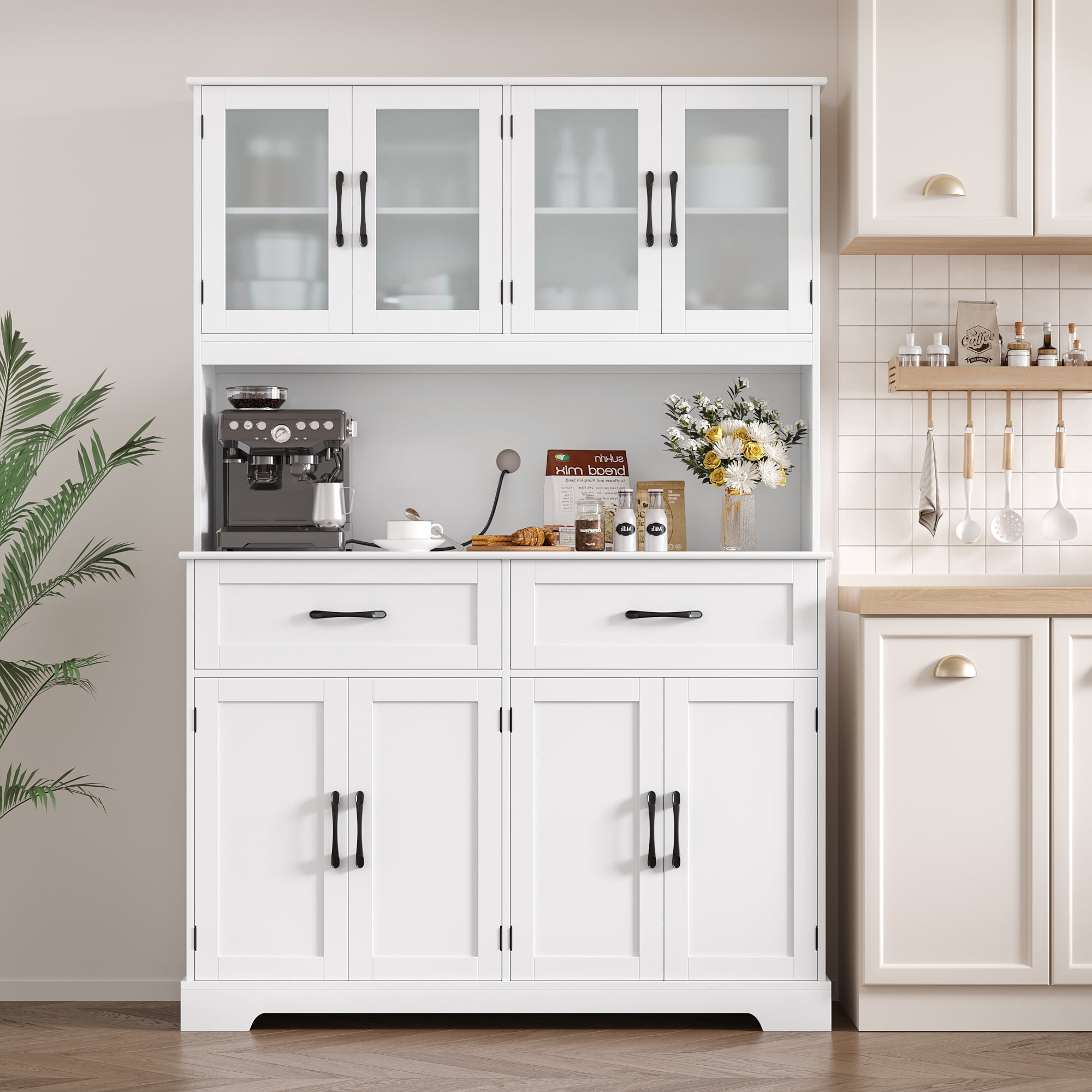 Kitchen Buffet Hutch Kitchen Pantry Storage Cabinet,Modern Kitchen within Classic White Buffet Hutch Unit