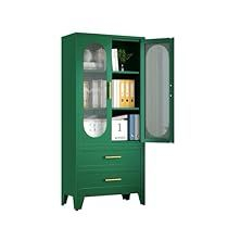 Ristern Green Metal Storage Cabinet, Acrylic Glass Display Cabinet With ... in 75" Contemporary Glass & Metal Display Cabinet In Green