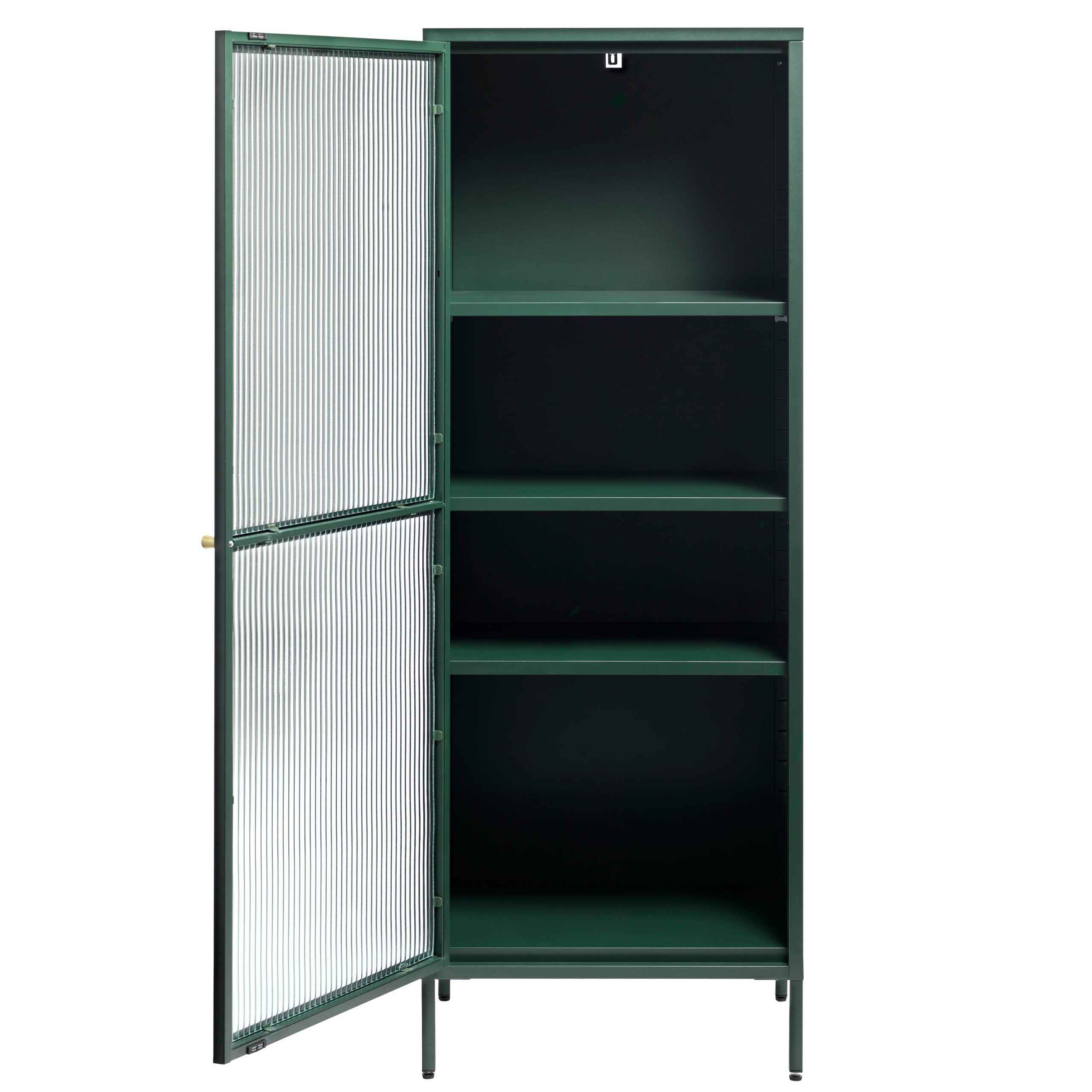 Unique Furniture Curio Display Cabinet, Green, Glass & Metal, Tall ... in 75" Contemporary Glass & Metal Display Cabinet In Green