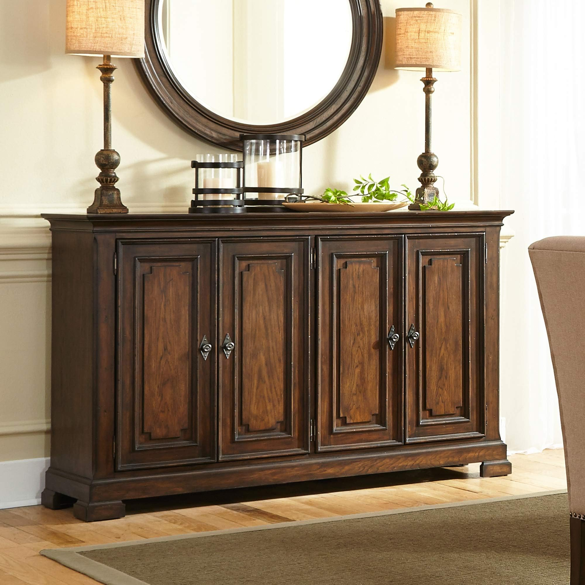 Amazon.com - Bowery Hill Traditional 1 Drawer Wood Buffet In Pecan ... in Bowery Hill 3 Drawer Wine Rack Buffet