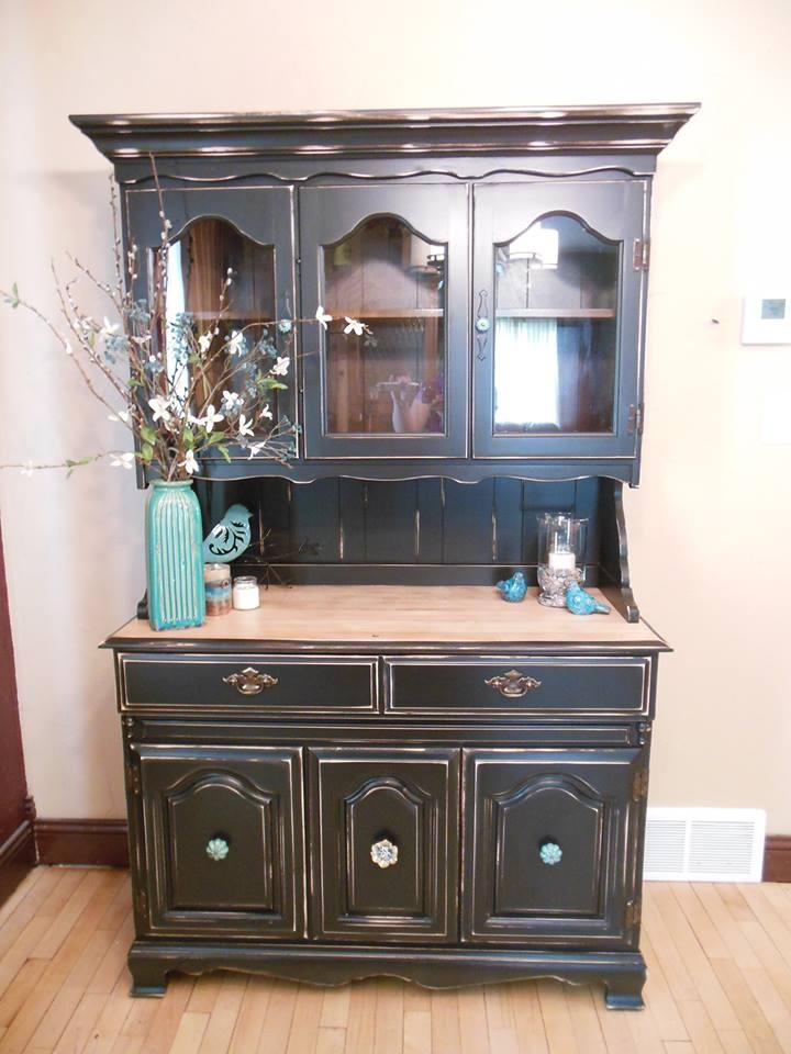 Black Distressed Hutch | Furniture Makeover, Furniture Makeover Diy ... with regard to Eagle Furniture Corner Dining Hutch/Buffet, Black