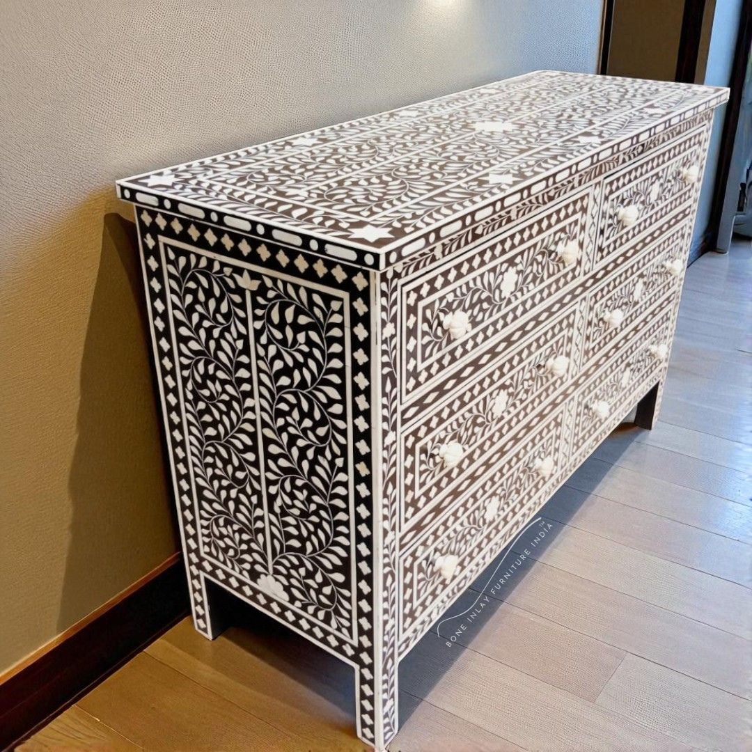 Bone Inlay Chest Of Drawer | Bone Inlay Furniture India pertaining to The Art of Bone Inlay and How the Melange Renee Credenza Elevates Modern Spaces