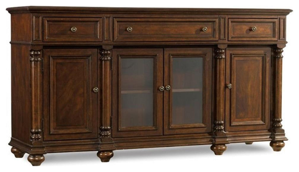 Bowery Hill 3-Drawer Traditional Wood Buffet Table In Mahogany intended for Bowery Hill 3 Drawer Wine Rack Buffet