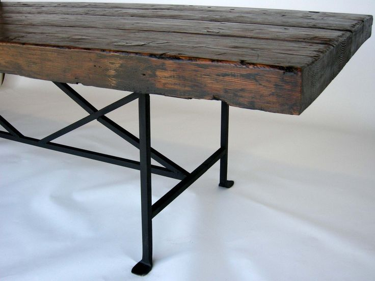 Dos Gallos Custom Wood Dining Table With Hand-Forged Iron Base | Wood ... throughout Uttermost 24932 Evros 52"W Reclaimed Fir Wood Accent Cabinet - Aged Gunmetal