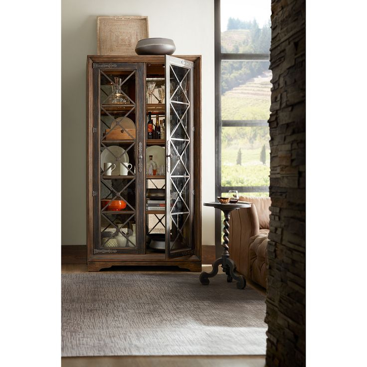 Hooker Furniture Hill Country Sattler Brown Display Cabinet 5960-75906 ... intended for Hooker Furniture M21-50300-85 Orson 36"W 1 Drawer Mahogany Accent - Dark