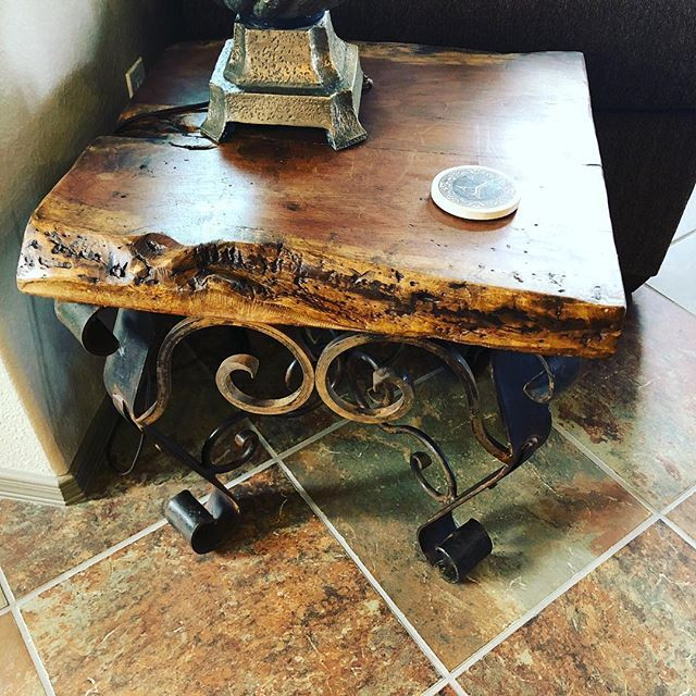 Live Edge Mesquite End Table With Hand Forged Iron Base - Yes Please! # ... regarding Uttermost 24932 Evros 52"W Reclaimed Fir Wood Accent Cabinet - Aged Gunmetal