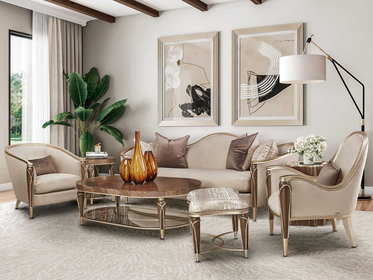 Michael Amini Villa Cherie Hazelnut Round Glass End Table | Aicn9008222410 regarding Villa Cherie Display Cabinet - Hazelnut