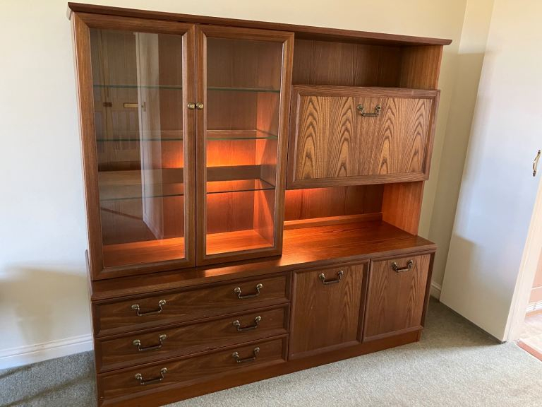 Sold! Oak Veneer G-Plan Sideboard, Display Cabinet And Drinks Cupboard ... within Cascade Display Cabinet