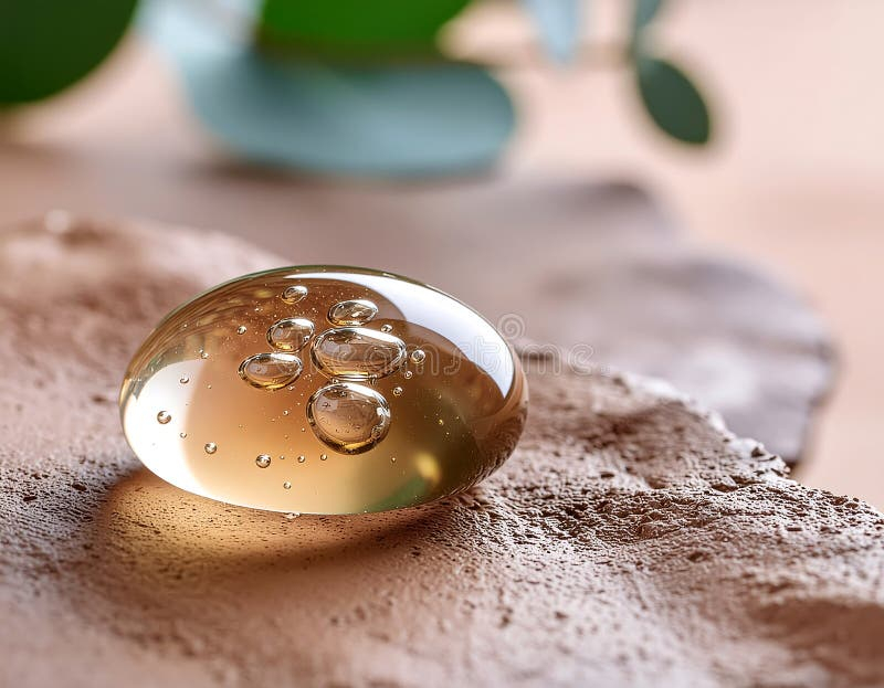 Translucent Amber Resin Droplet With Air Bubbles Rests On Textured ... with regard to Creating a Calm Atmosphere with the Resin and Glass Elements of the Retreat Display Cabinet