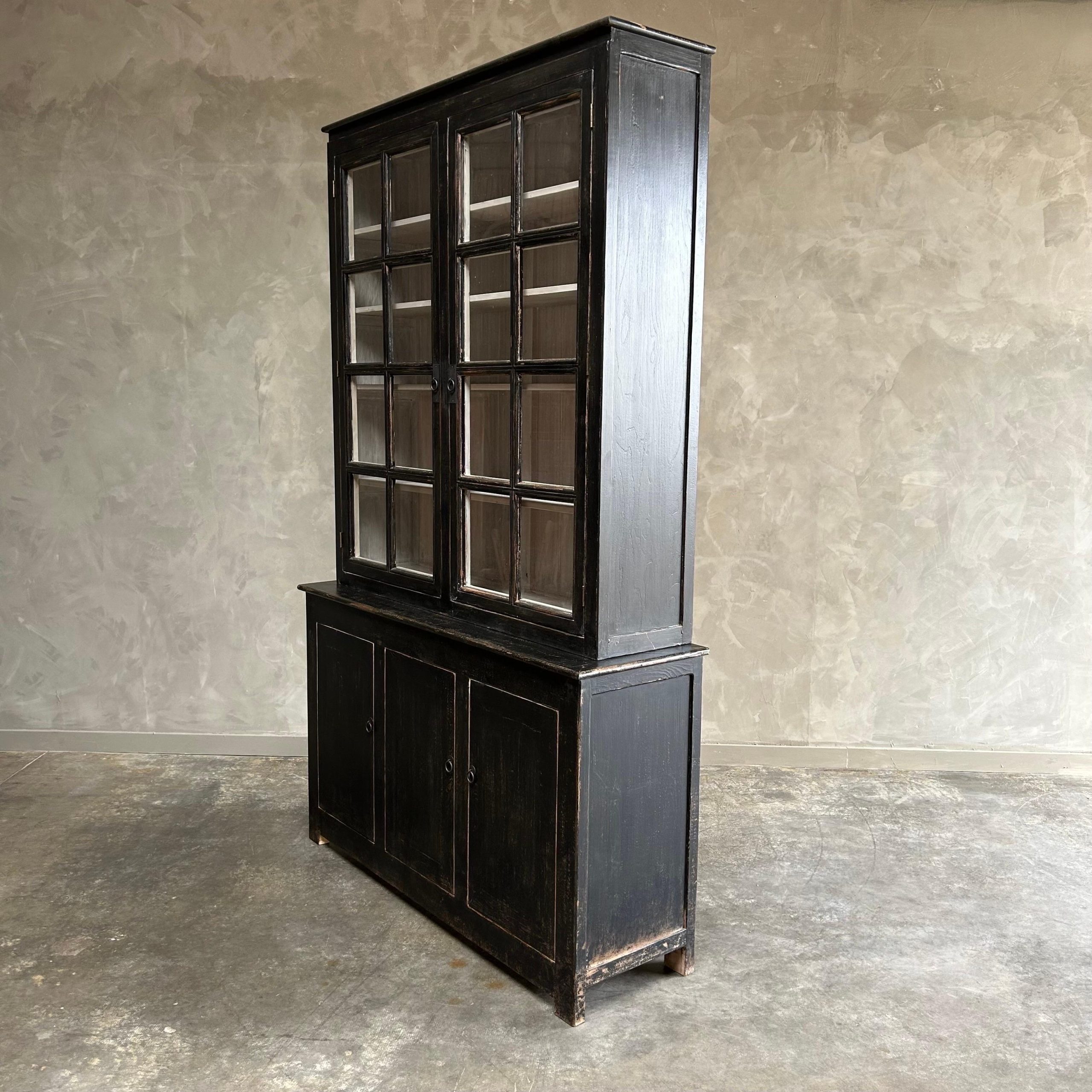 Vintage Style Reclaimed Wood Hutch In Distressed Black Finish For Sale ... pertaining to Eagle Furniture Corner Dining Hutch/Buffet, Black