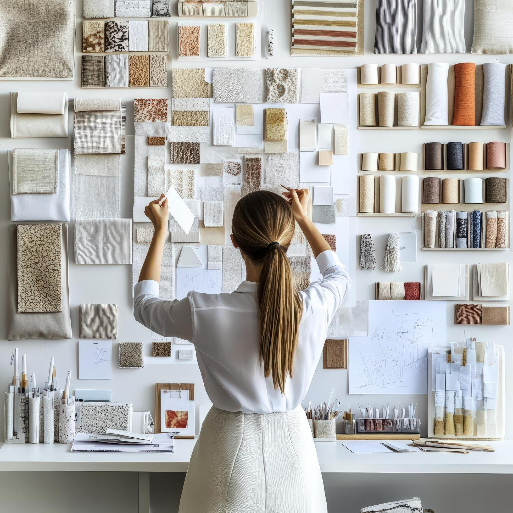 Woman Selecting Fabric Samples For Interior Design Project 58075244 ... for Elegant China Cabinet