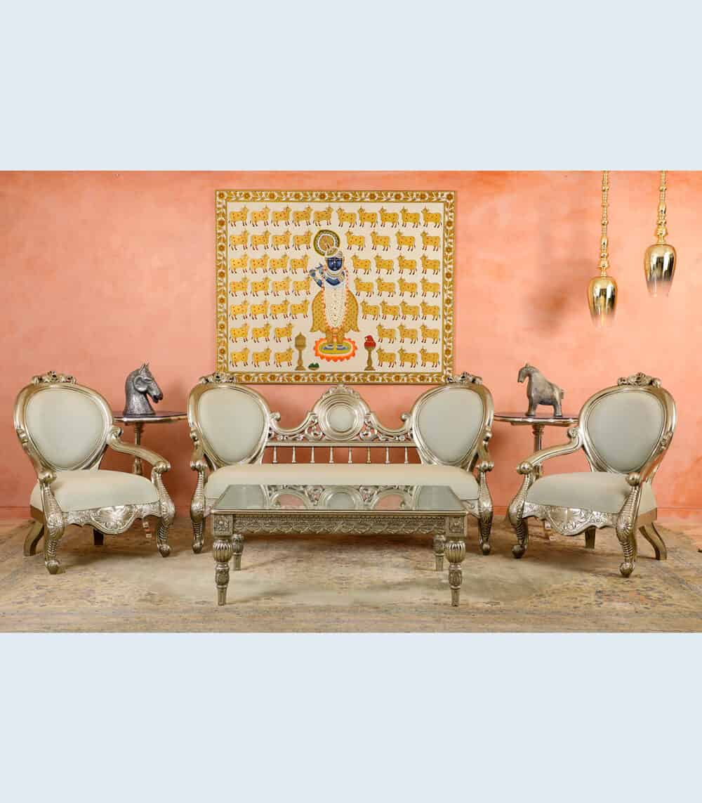 German Silver Imperial Sofa Set | Beyond Square inside Hooker Furniture 628-85126-92 Melange 48"W 2 Door Mango Wood - German Silver