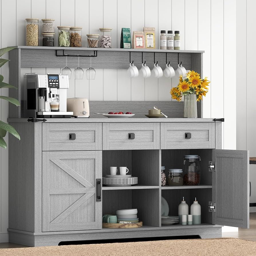 Light Gray Farmhouse Hutch Country / Farmhouse Grey Display & China inside Country Grove Buffet And Lighted Hutch