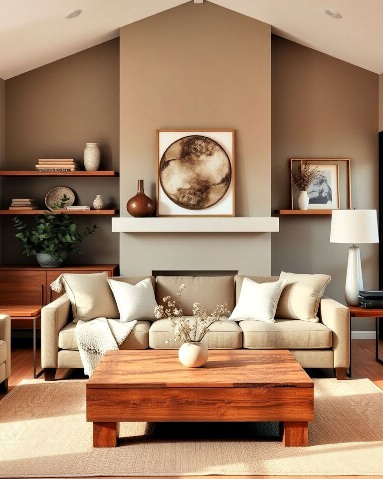 20 Taupe Living Room Ideas For A Neutral, Modern Look for Bellevue Hmif57074 Lugdunensis 60"W Hardwood China Deck - Heritage Taupe