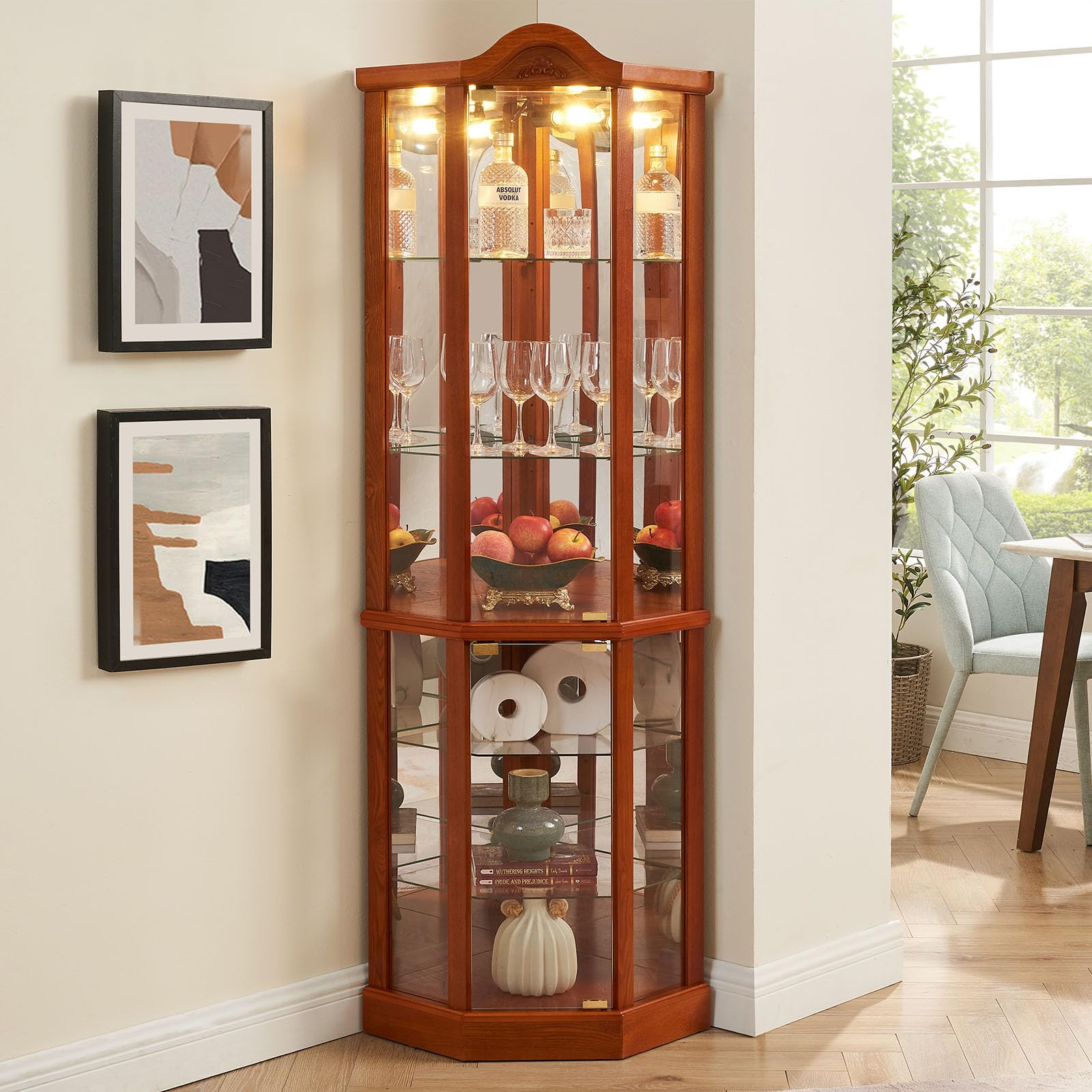 Amazon.com: Glass Display Cabinet With Glass Doors, Corner Curio ... within Bayshore 4-Door Curio Cabinet